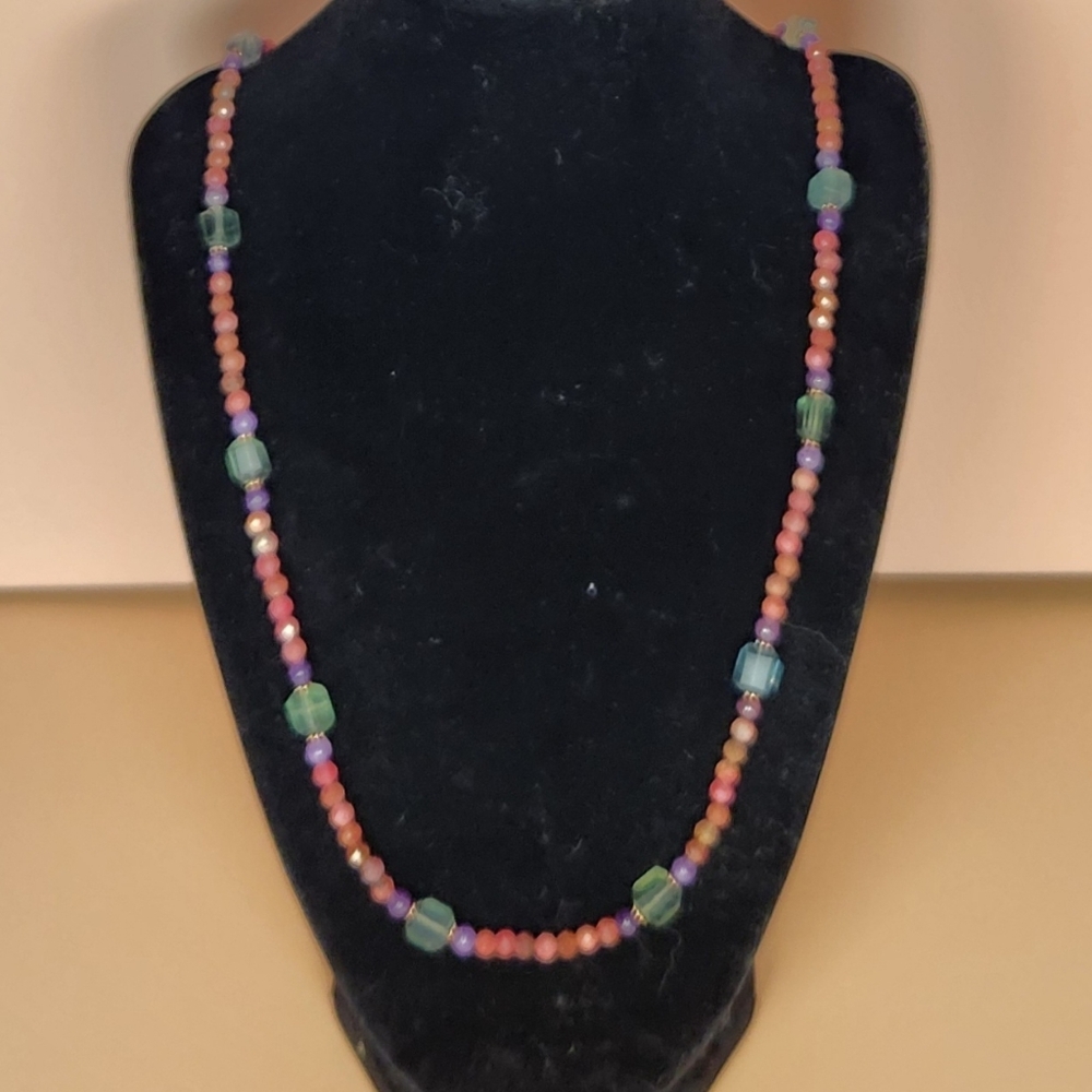 Thulite, Green Fluorite and Copper Beaded Necklace